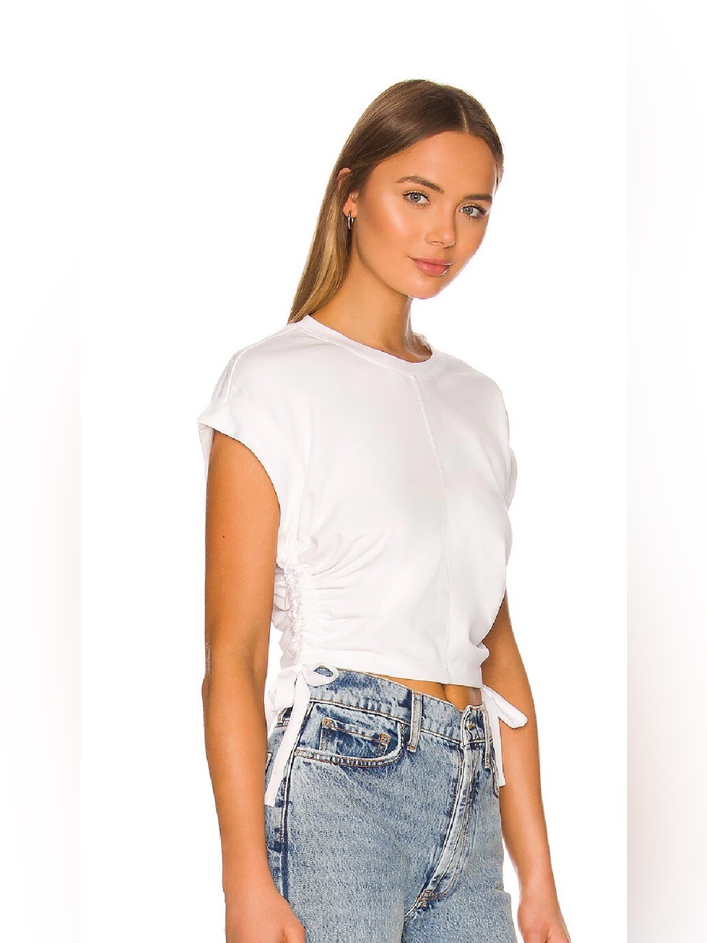 Allsaints Mira Short Sleeve Sweatshirt White Side-Tie Cropped Tee - Size Medium